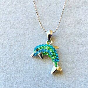 Vintage Cookie Lee silver chain dolphin necklace with genuine crystals